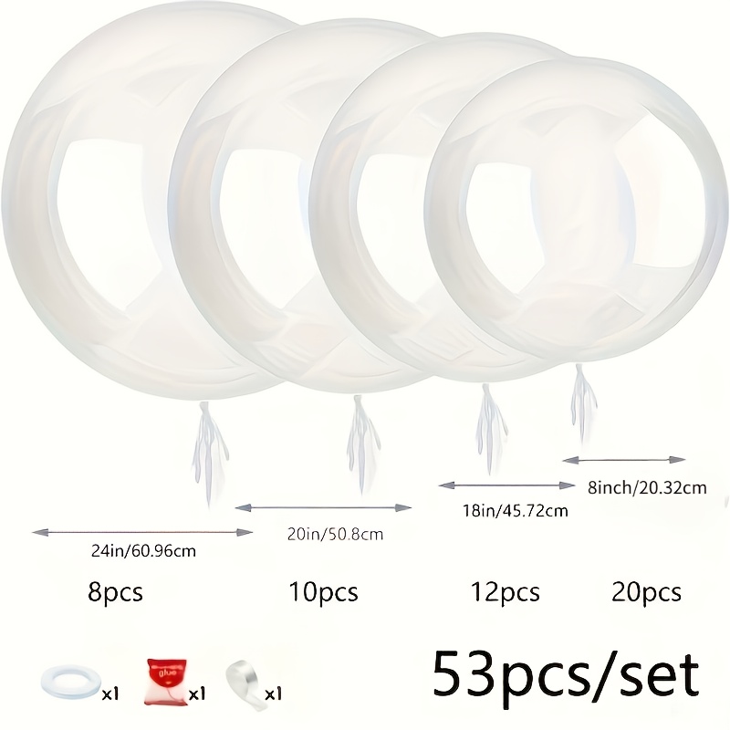 Image of 53pcs Giant Transparent Bubble Balloon Set - Camping Theme Party Backdrop Decor, Graduation Bridal Shower & Wedding Birthday Party Supplies With Adhesive Chains