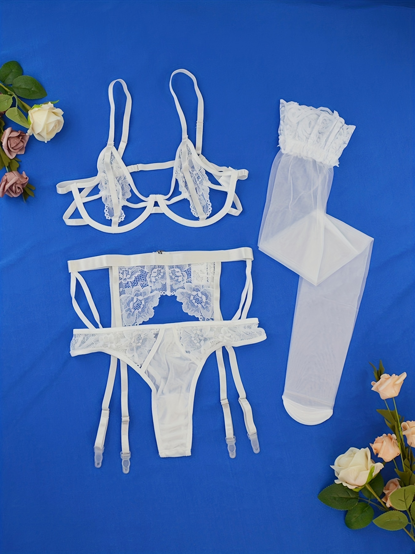 Women's Sexy Lingerie Set (Including Bra With Underwire, Thong, 2 Stockings)