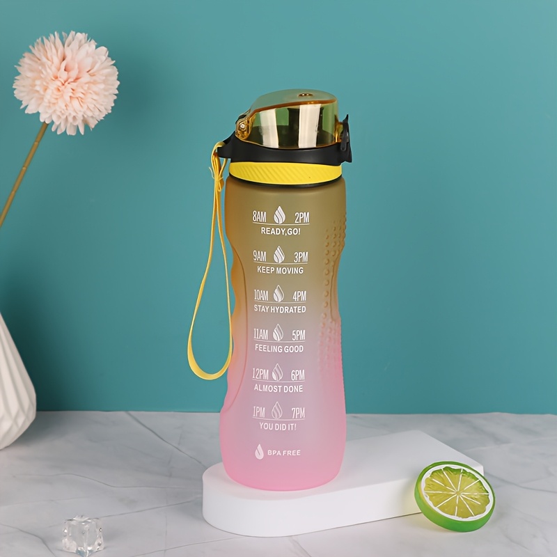 Image of 1pc 750ml One-- Water Bottle Slim Waist Gradient Color Wide Mouth Space Bottle