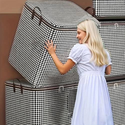 item picture 3pcs set of extra large 47 55 gallon checkered cloth thickened storage box household large capacity clothing blanket storage bucket dust proof and bag storage box storage basket basket trunks
