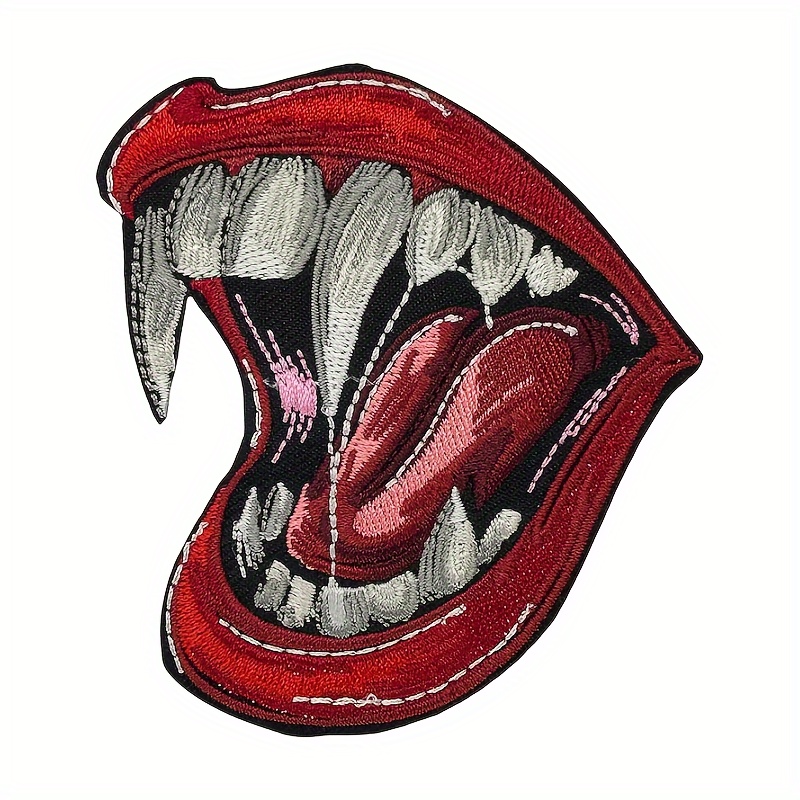 

1pc & Fangs Iron-on Patch - Fun Embroidered Applique For , Jeans, Backpacks, Jackets, Hats & Tanks