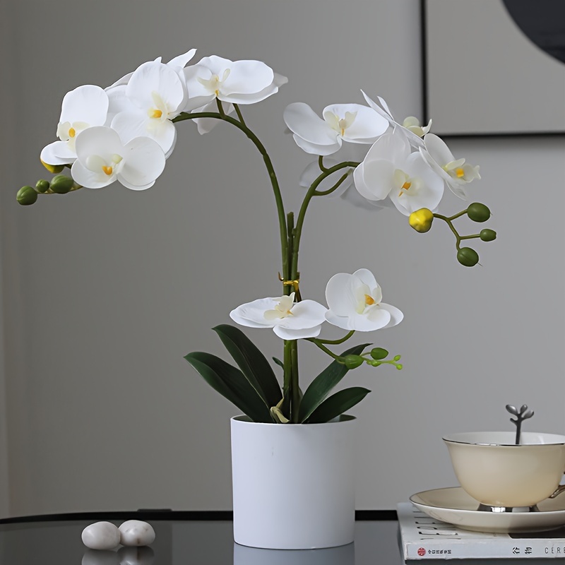 

1pc, Artificial Simulation Five-headed Large Orchid Potted Plant For Spring Summer Indoor, Office, Living Room Decoration, Wedding Home Flower Decoration Artificial Fake Flower Flower Arrangement