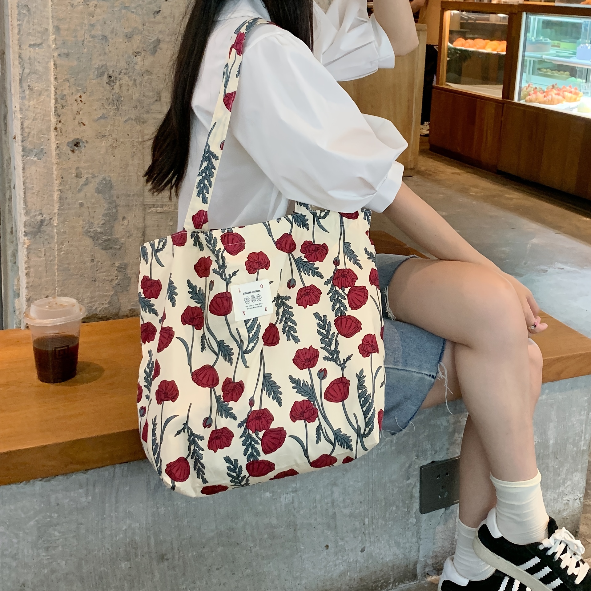 

Floral Pattern Shoulder Bag, Aesthetic Women Tote Bag, Large Capacity Handbag For Travelling, Shopping