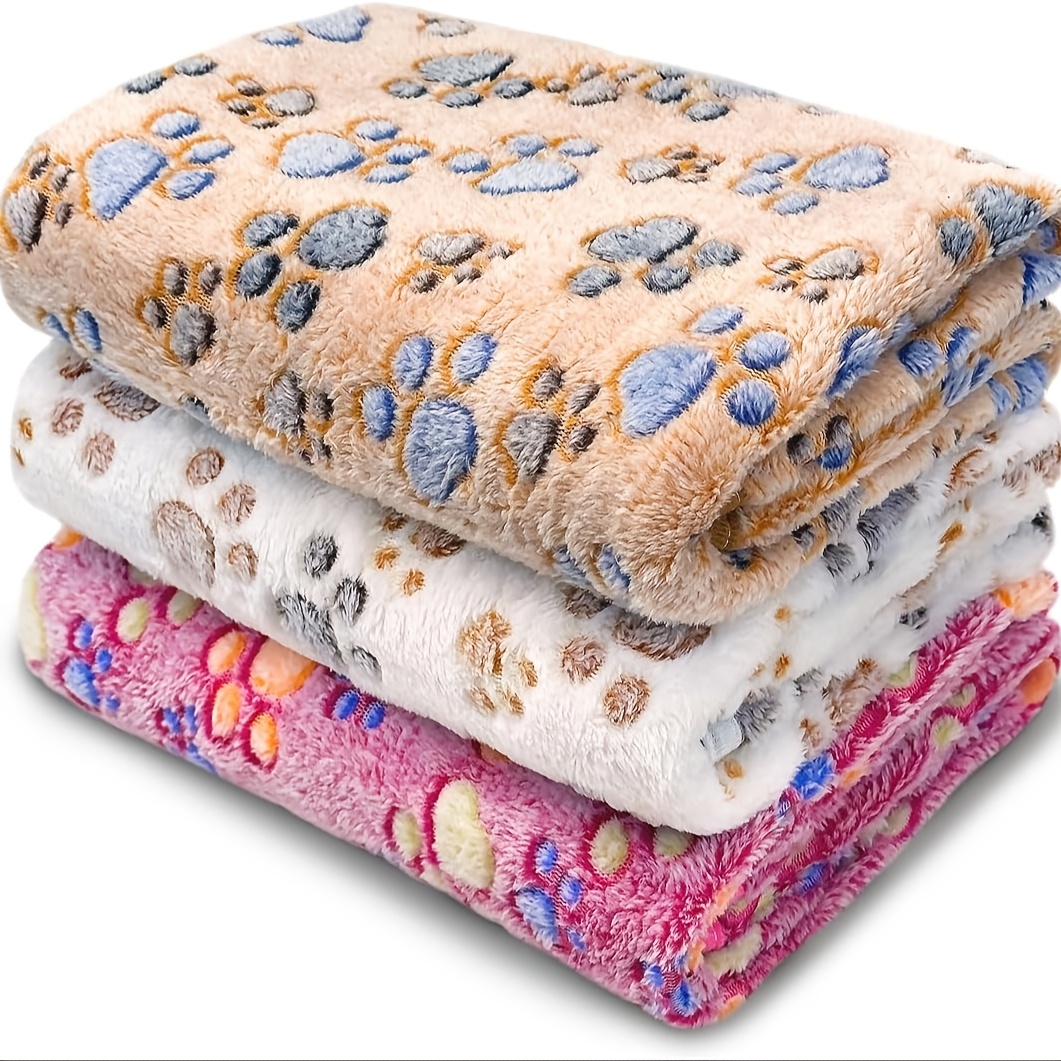 

3pcs Soft & Cozy Pet Blankets With Paw - Stain-resistant, Machine Washable For Small To Large Dogs