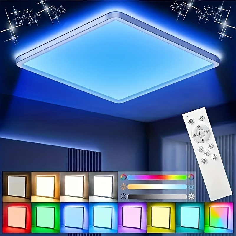Sodobna RGB LED vgradna stropna luč z daljinskim upravljalnikom - 12-palčna kvadratna nastavljiva luč, primerna za dnevno , spalnico, RGB barv