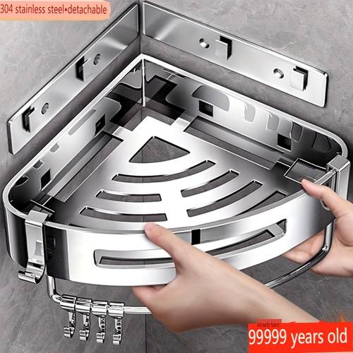 no drill bathroom corner shelf 304 stainless steel wall mounted space saving storage organizer with multiple compartments rust resistant curved design for bathroom organization wallmounted shelf detachable shelf rustresistant material sturdy construction