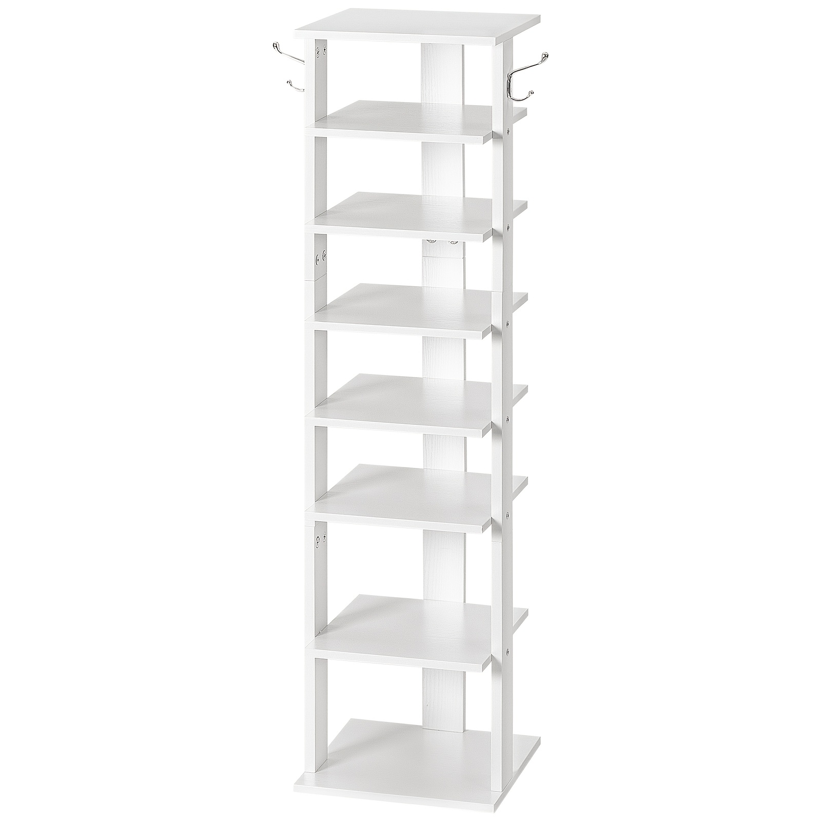 Image of 8-level Slim Shoe Organizer - Compact Shoe Storage With 2 Hangers, Ideal For Hallway, Lounge, And Bedroom, White