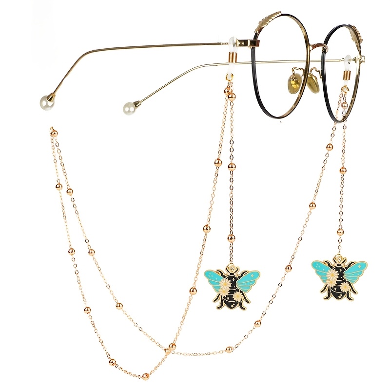 TEMU Stylish Glasses Chain Lanyard With /bee/ Pendant - Alloy Eyeglass Holder & Mask Strap, Soft Comfortable Strap For Glasses Wearers, Durable