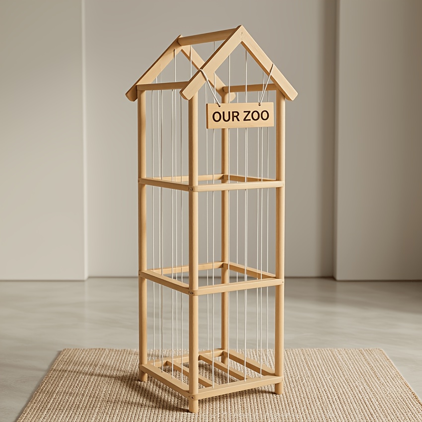 E-shop Holz-Aufbewahrung für Stofftiere, platzsparender vertikaler Stofftierhalter aus Holz, einfacher Aufbau, Plüschtier-Organizer im Landhausstil für
