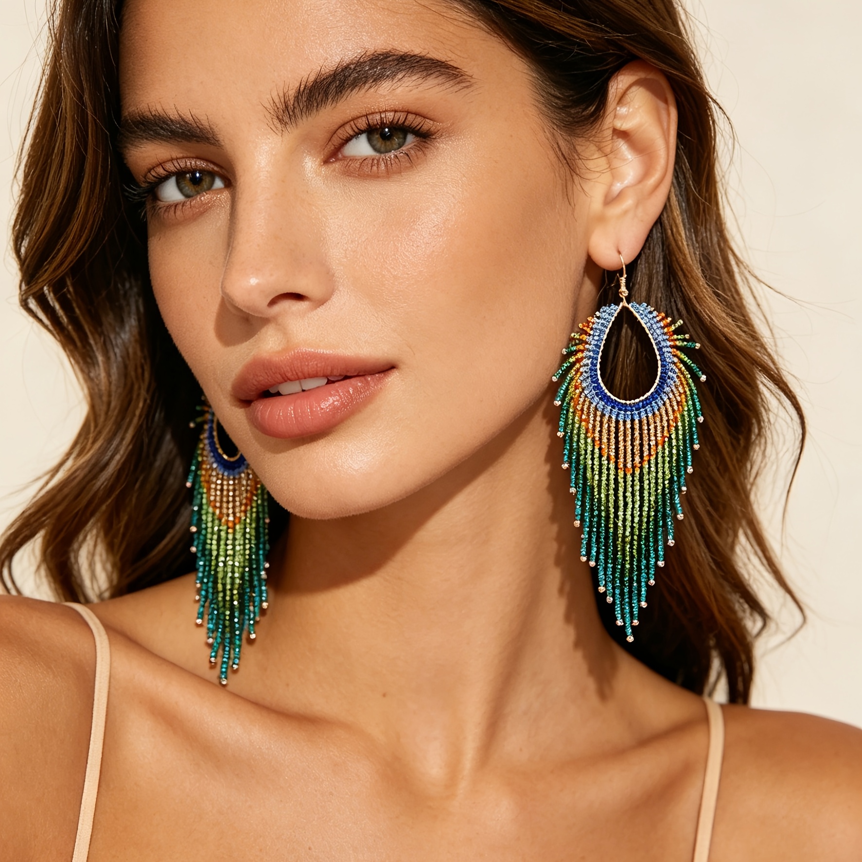Women's Bohemian Gradient Rice Bead Tassel Earrings