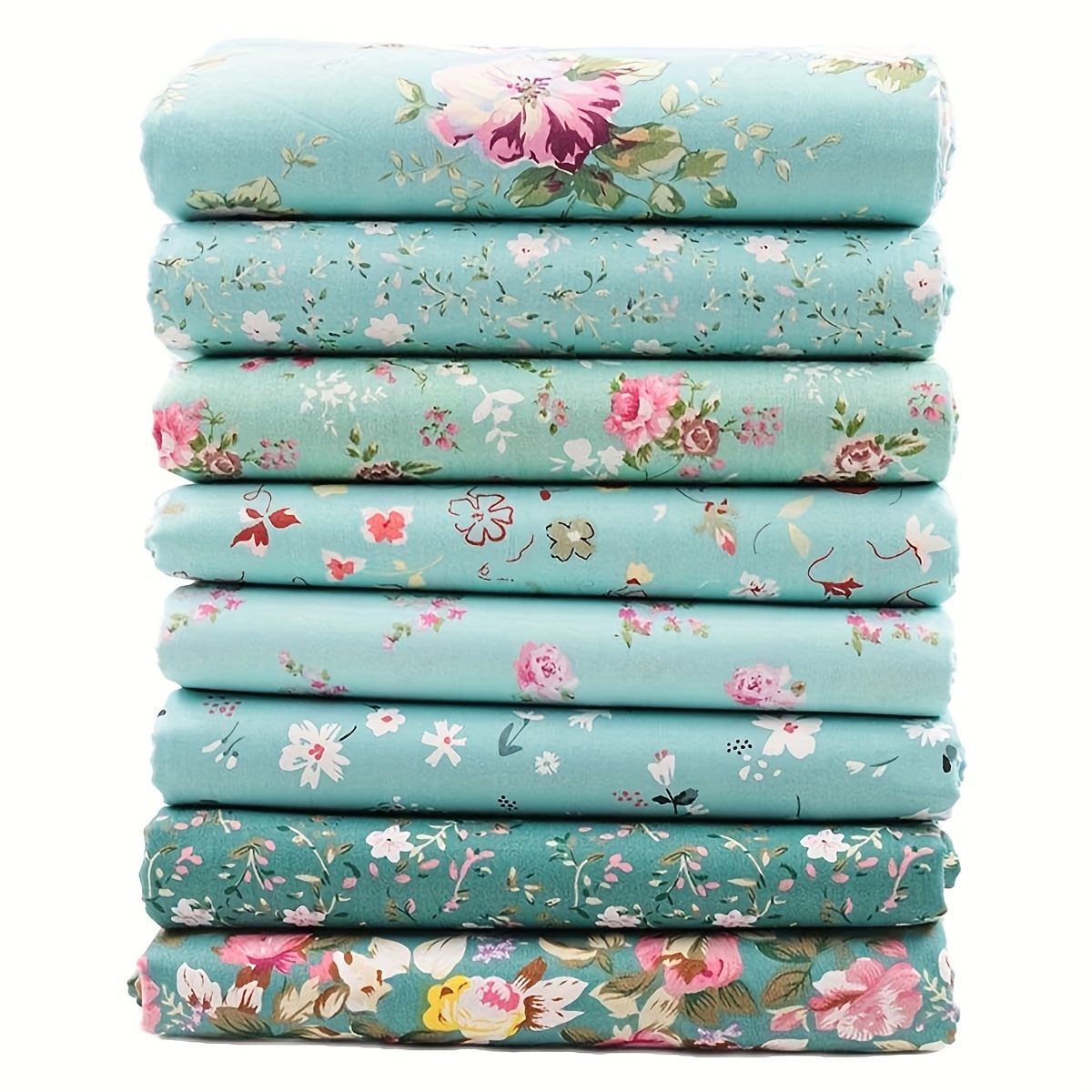 

8pcs Green Cotton Fabric Fat Quarters Bundles, 40cm X 50cm, Hand Wash Only 100% Cotton Patterned Flower Precuts For Quilting And Sewing Crafting