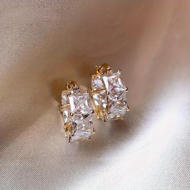 

2pcs Plated Zircon Stone Earrings, Women's Earrings, Fashionable And Versatile Crystal Zircon Earrings, Valentine's Day Gift