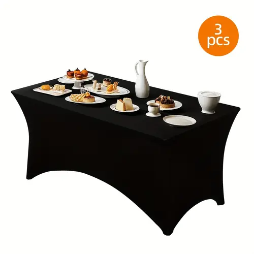 3pcs black white table cloths rectangle 4ft 6ft 8ft tablecloths rectangular stretch spandex fitted table covers trade shows banquet weddings buffet graduation decorations mothers day party
