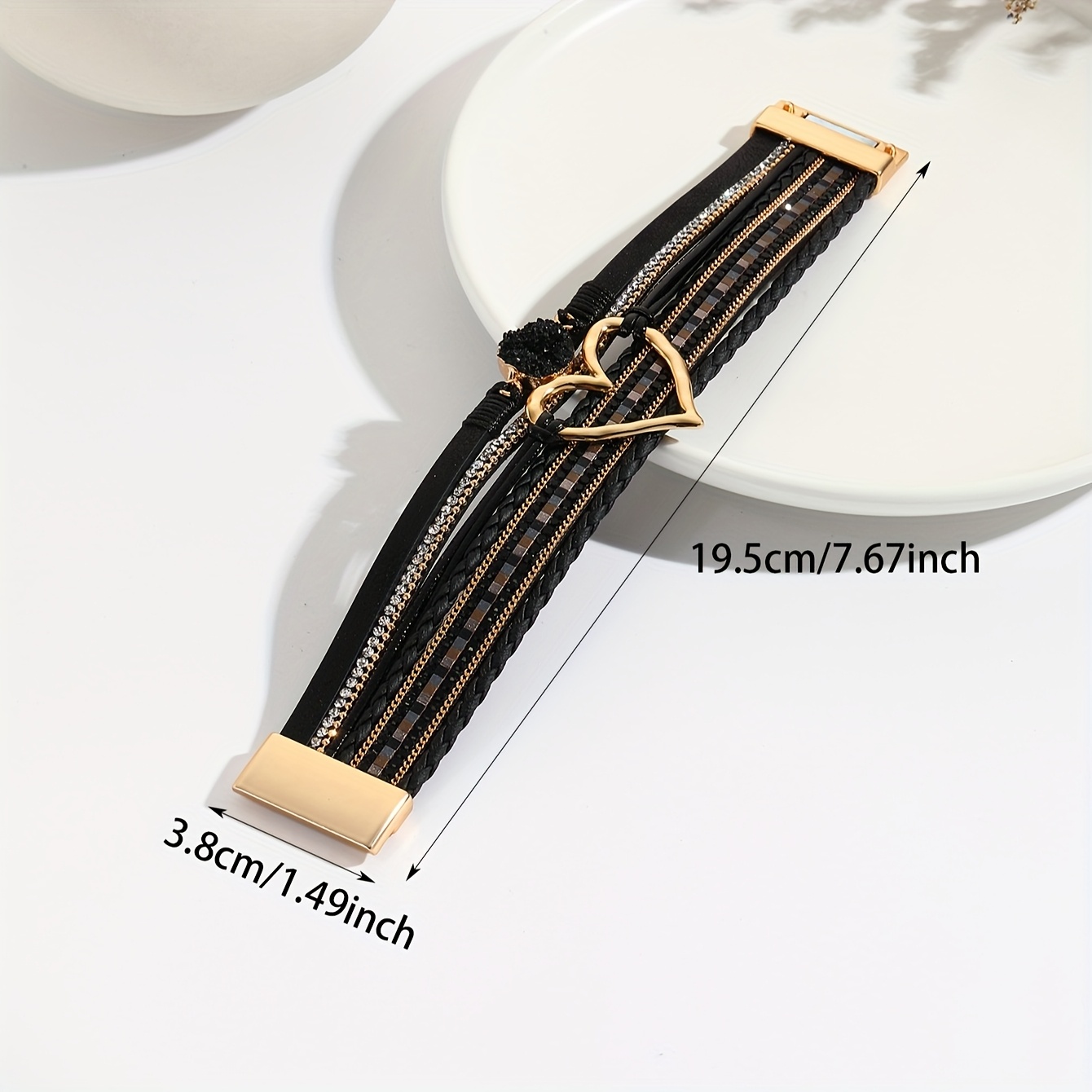 bohemian multi layer bracelet for women synthetic synthetic leather rope heart charm with rhinestones beads golden accents valentines day gift vacation jewelry year round wear bohemian style beaded stone bracelet romantic accessory sparkling rhinestones Product details 0