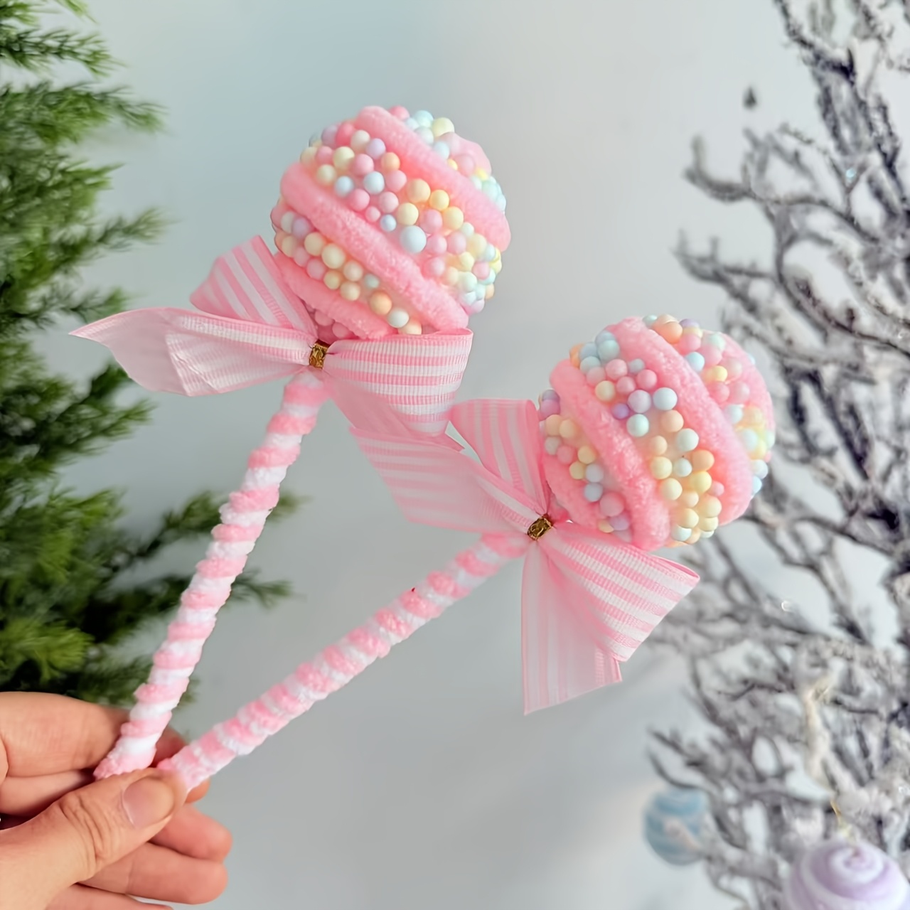 TEMU 2pcs Handmade Fabric Artificial Christmas Tree Ornaments With Small Beads - Suitable For Christmas Tree Hanging Decorations, Holiday Pendants,
