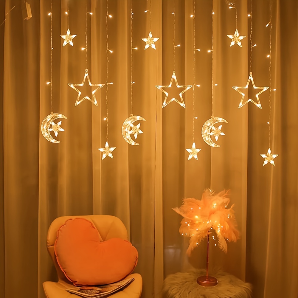 A Warm Light/Colorful Light LED Curtain Light from The And Star Series, Featuring a 3-Meter Adjustable Mode for Ramadan, Eid Celebrations, Weddings, Valentine'S Day Parties, And Home Decoration