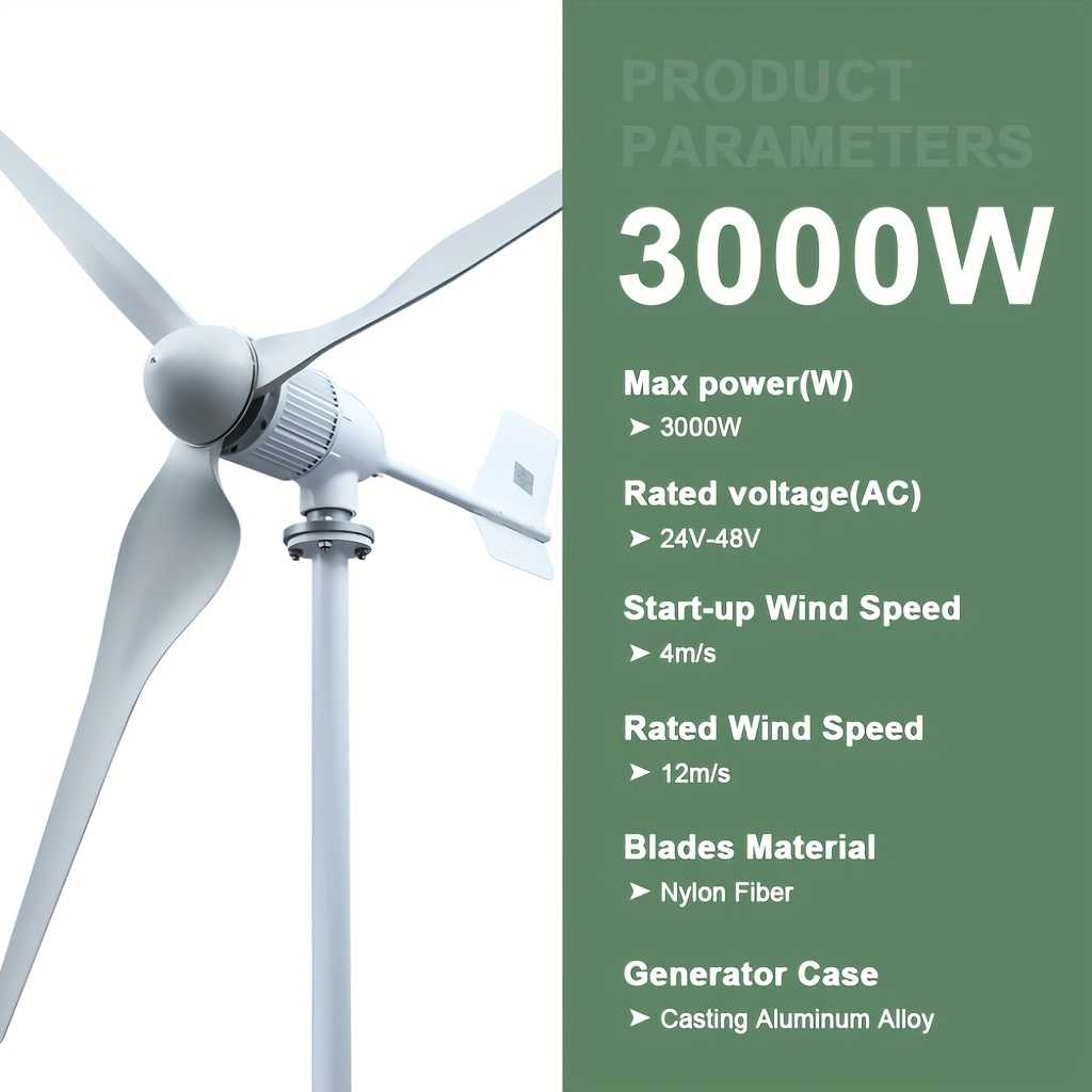 Image of Newly Upgraded 3000w Wind Turbine. Permanent Magnet Generator, Low Wind -up, . Used For Camping, Rvs, Rooftops, Etc. .