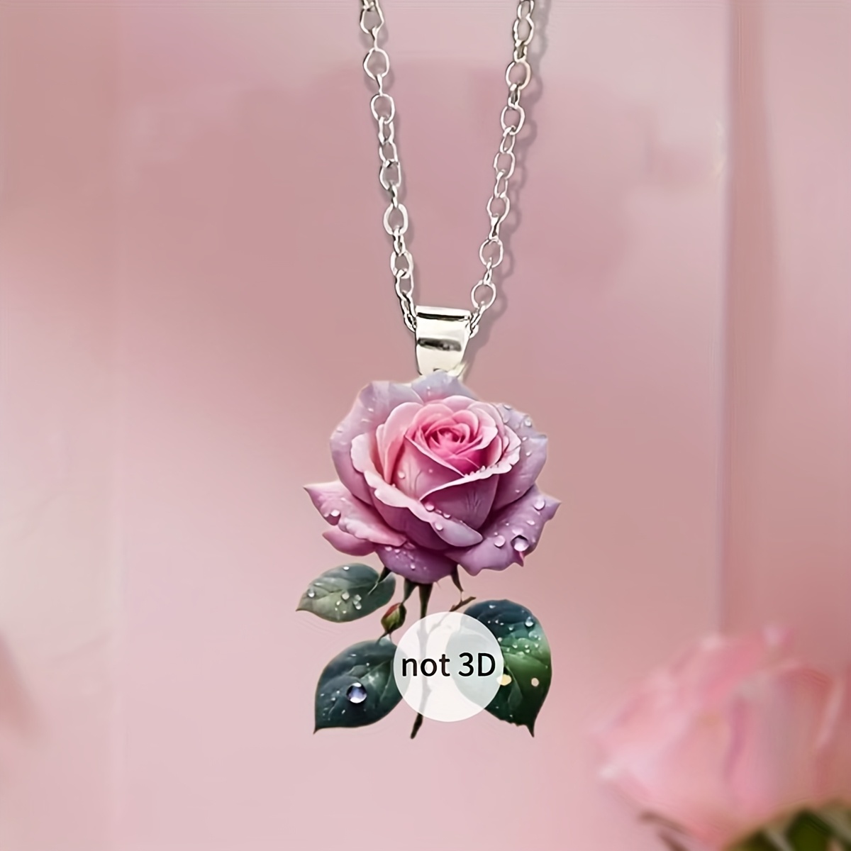 Acrylic Rose Print Women's Earrings Pendant Set