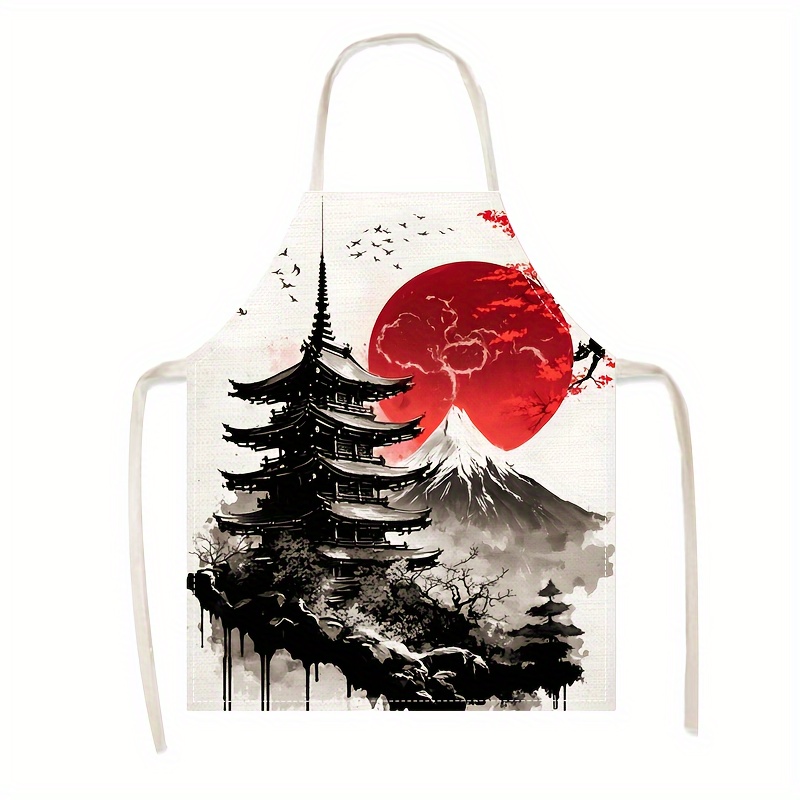 TEMU 1pc Delantal de Estilo Japonés con Diseño Montaña al - Delantal Resistente para Restaurantes