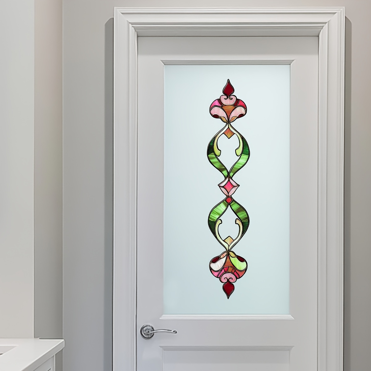 TEMU 1pc Colorful Stained Glass Window Decal, Removable Pet Self-adhesive Window Sticker, Vintage Ornate Floral Window Film, Suitable For Doors