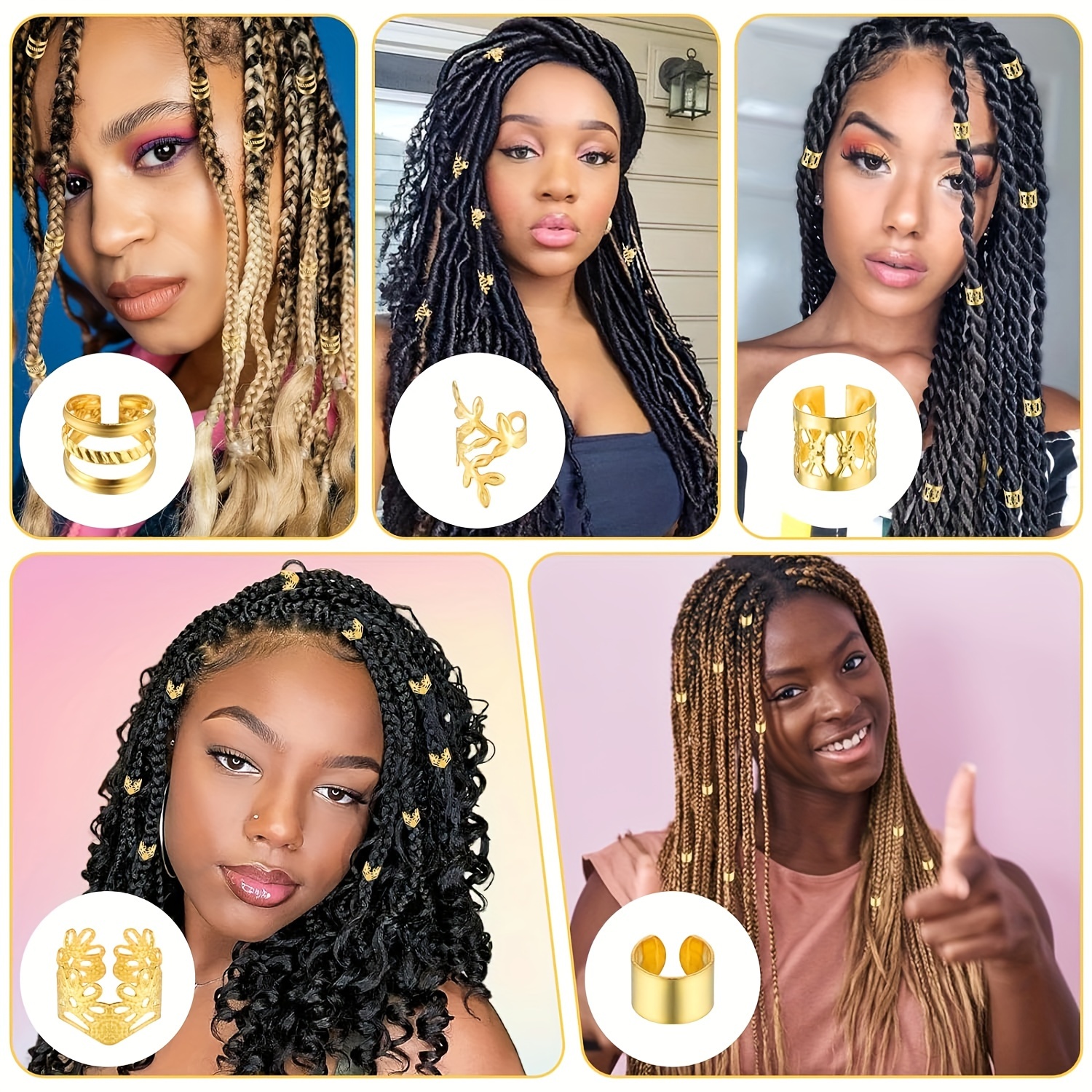 Set Di 260 Gioielli Per Capelli Dorati Per Trecce E Dreadlock, 14 Stili Di Anelli E Fermagli, Accessori Per Loc E Twitst