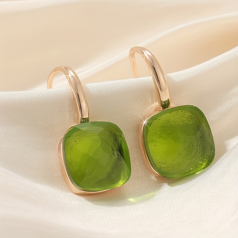 Women's High-End Green Square Faceted Cut Glass Earrings