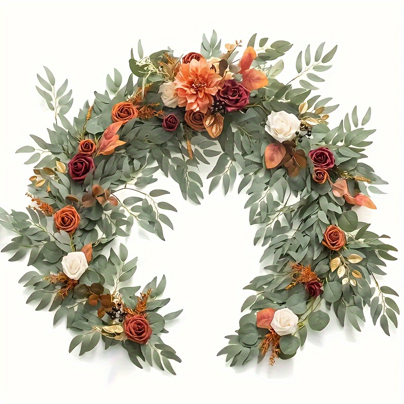 

6ft Burnt Orange Eucalyptus Garland With Flowers - Greenery Vine For Table Decor, Wedding Centerpieces & Bridal Showers - Decor