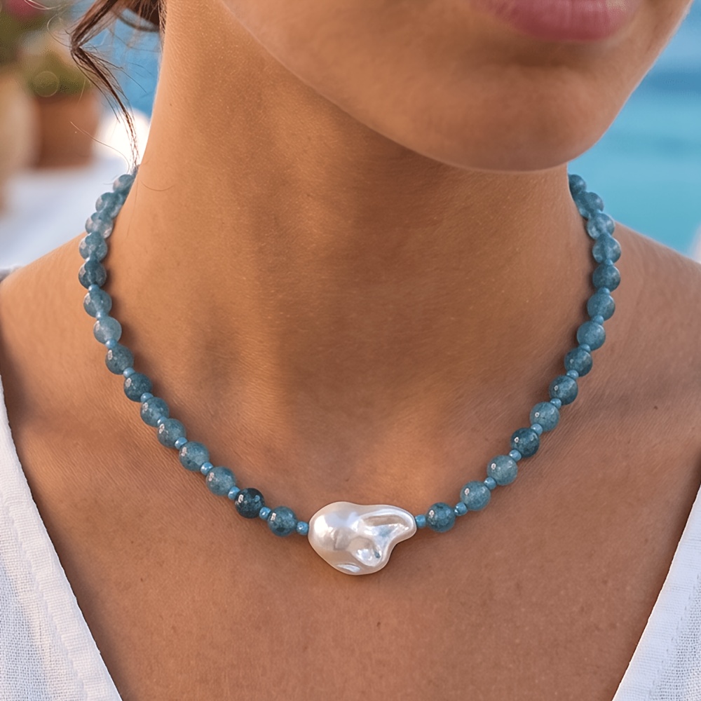 TEMU 1pc Bohemian Vintage Style Pure Handmade Beaded Fashionable Individual Necklace Easy Unique All-match Clavicle Chain Trendy And Stylish Jewelry