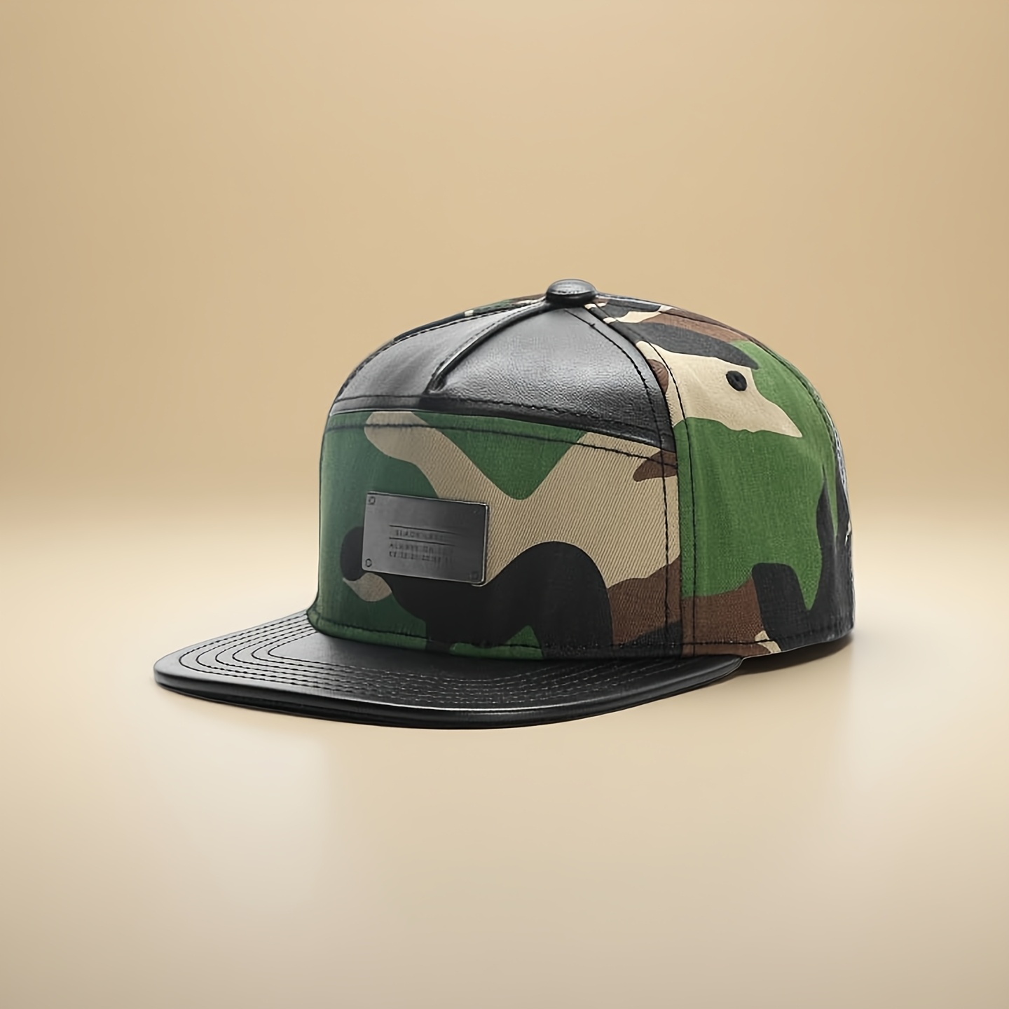 Image of Green Textured Snapback Hat With Patch Detail, Adjustable Cap For Women Men, Mixed Style Unisex Hat, Streetwear Fashion, Hip , Gear, Durable Construction