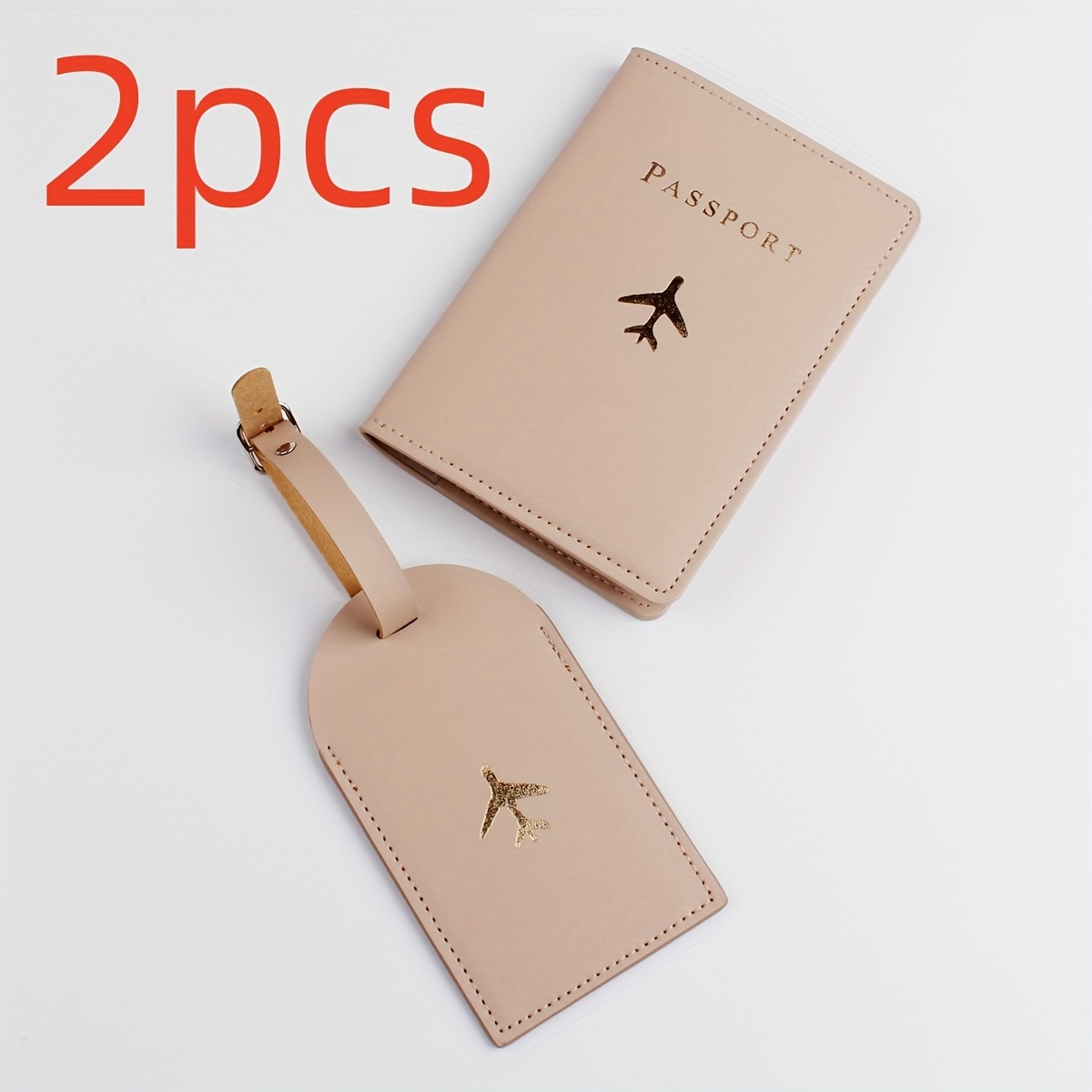 TEMU 2pcs Fashionable And Lightweight Passport Wallet Luggage Tag Set, Suitable For Flying Back To School, Pu Leather Simple And Stylish Solid Color, Perfect For Weddings, Engagements, Vacations And Travel