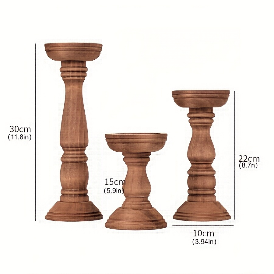 E-shop Set mit 3 Bauernhaus-Kerzenständern - Elegante & braune Holz-Kerzenständer mit stabilem Sockel, für Tischdekorationen, Wohnzimmer, Küche,