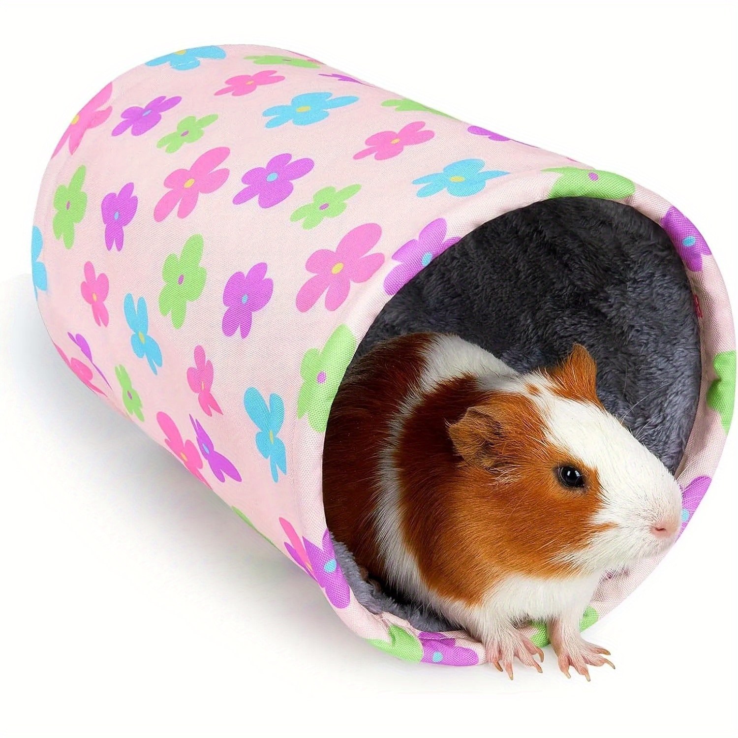 Image of Guinea Pig Tunnel Washable Guinea Pigs Hideout Portable Rabbit Tunnels Soft Ferret Tunnel For Playing Resting Guinea Pig Accessories For Hedgehogs, Hamster, Apricot Flowers