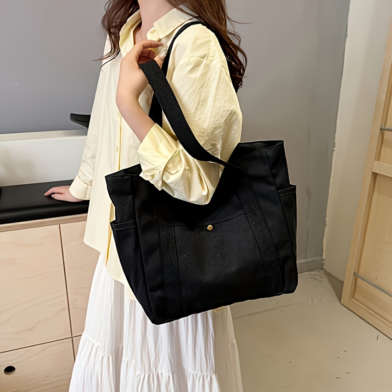Shopee Plain Black Shopper Bag Fashionable Large Capacity Tote Bag