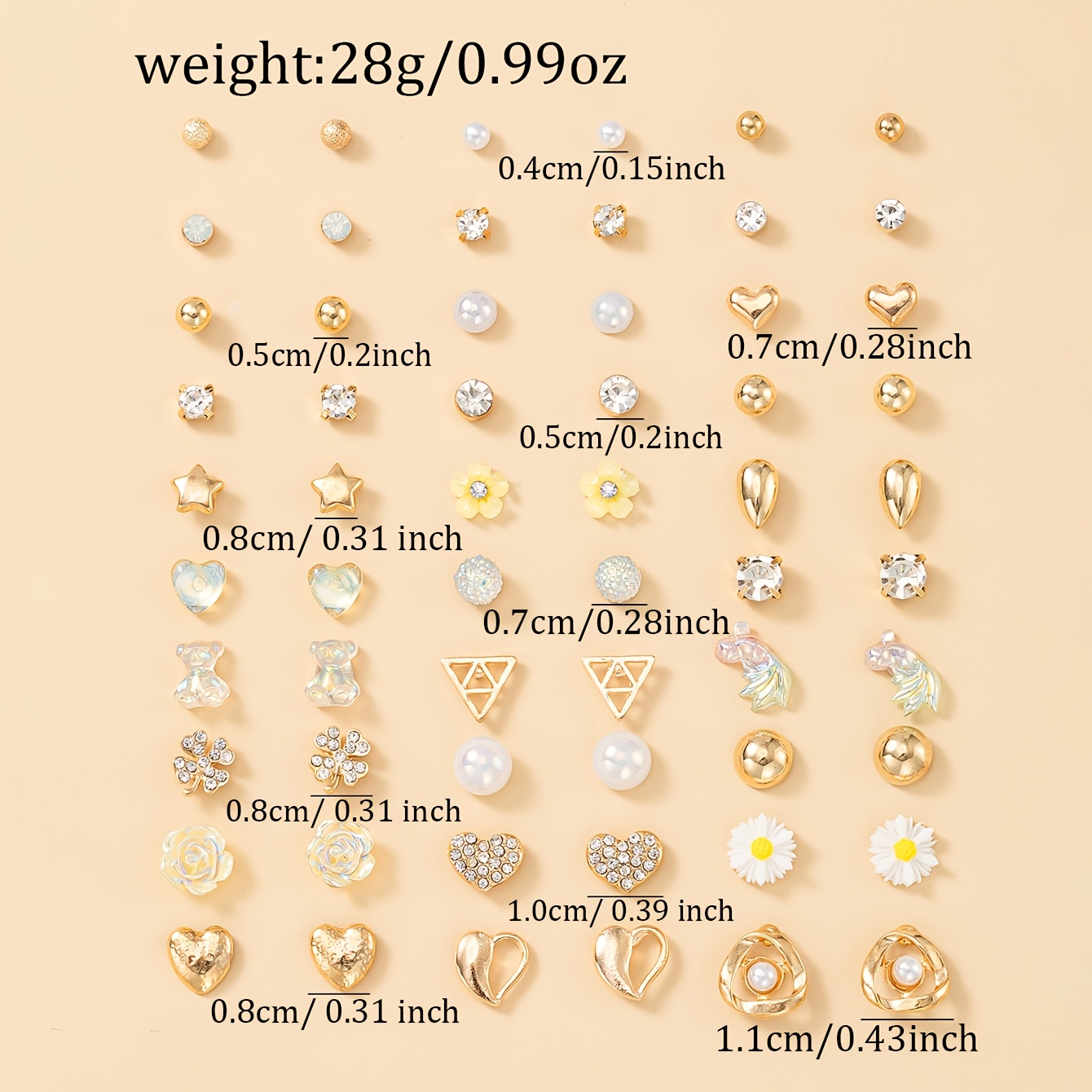 30pc Cute Ear Studs Set for Ladies, Daily Wear