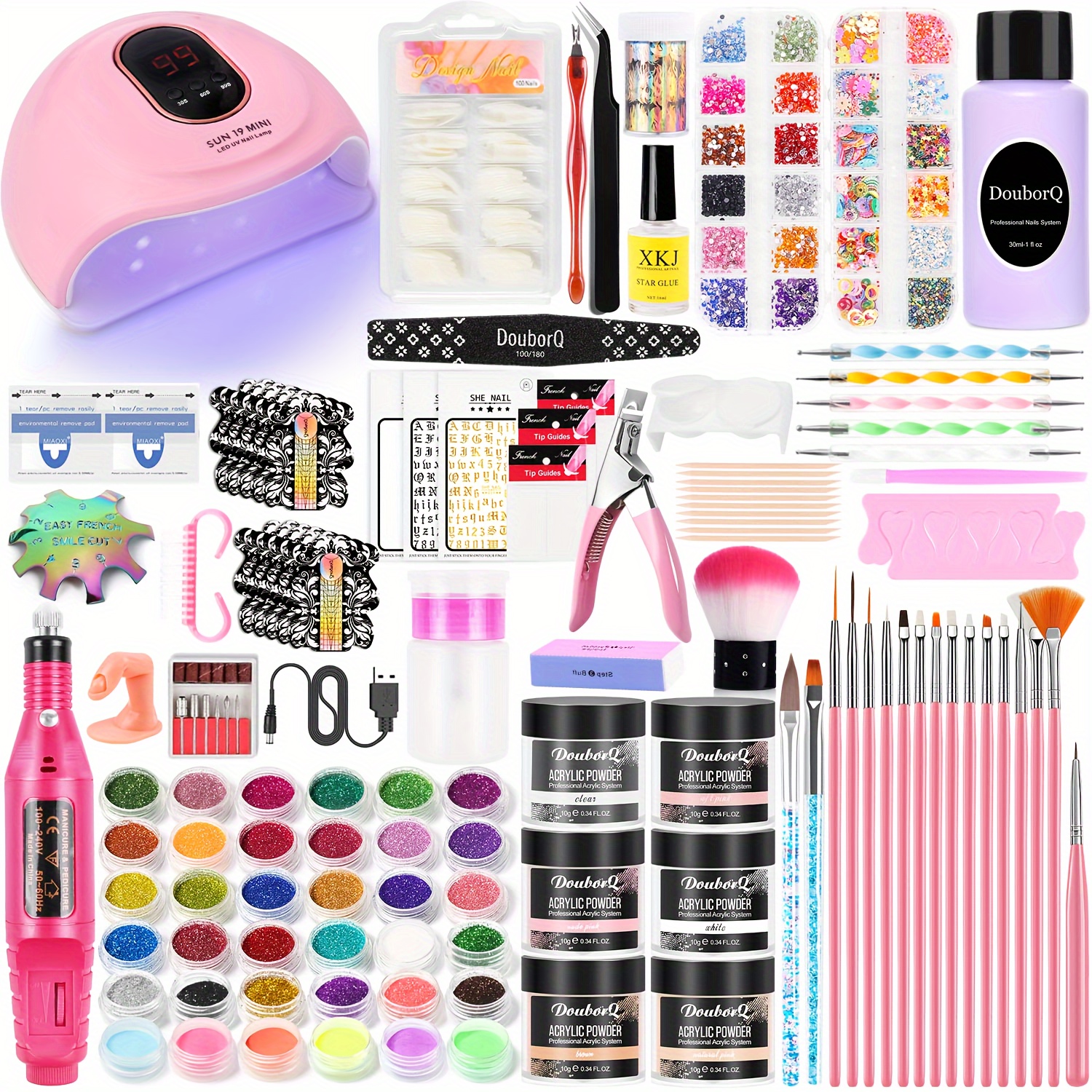 Acrylic Nail Kit with Drill And U V Light Full Nail Kit Set Professional Nail Starter Kit for Beginners Acrylic with Everything