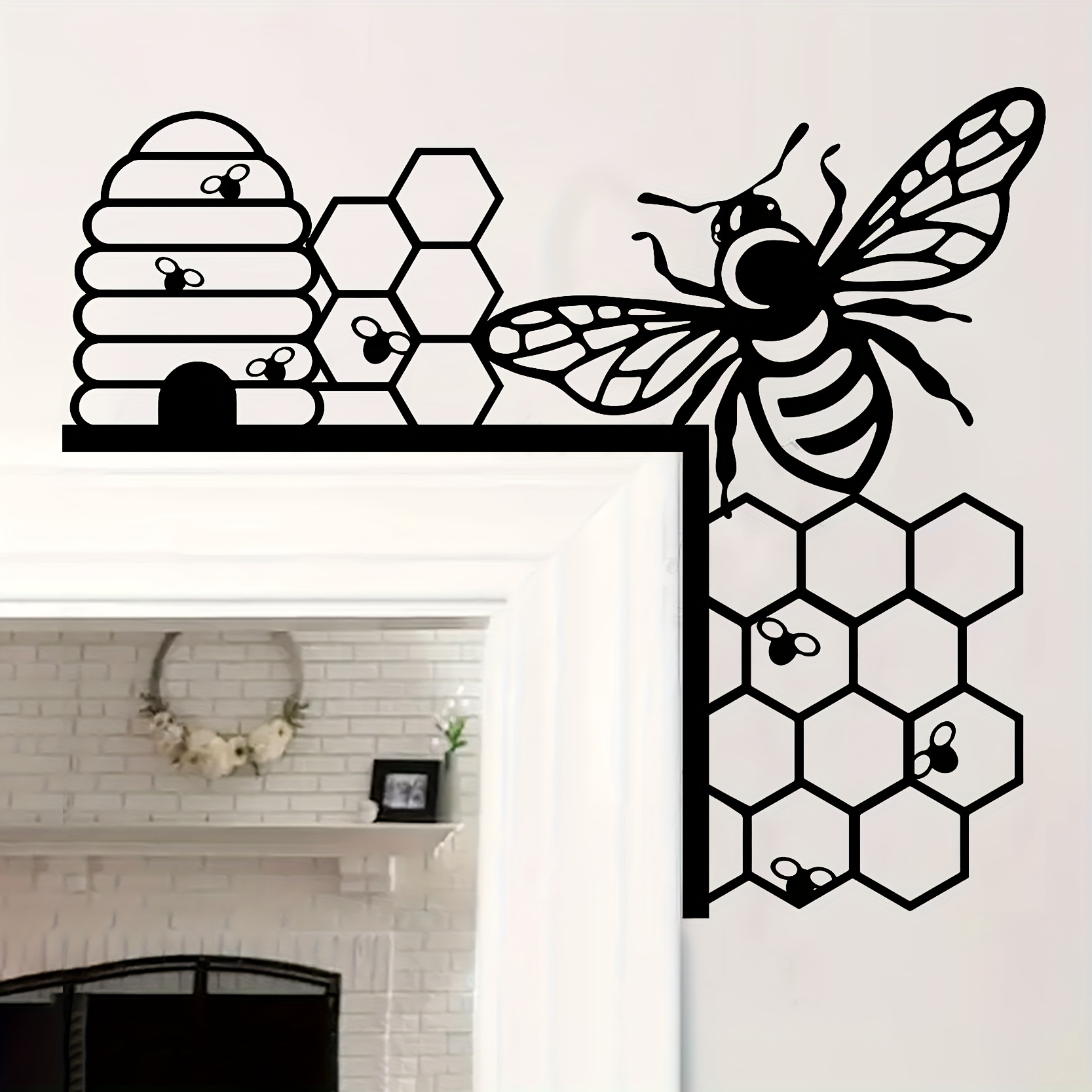 

1pc Art Deco Metal Bee And Honeycomb Wall Decor, Animal Theme Iron Wrought Door Frame Corner Decoration, No Electricity Needed, Ideal Gift For Insect Lovers