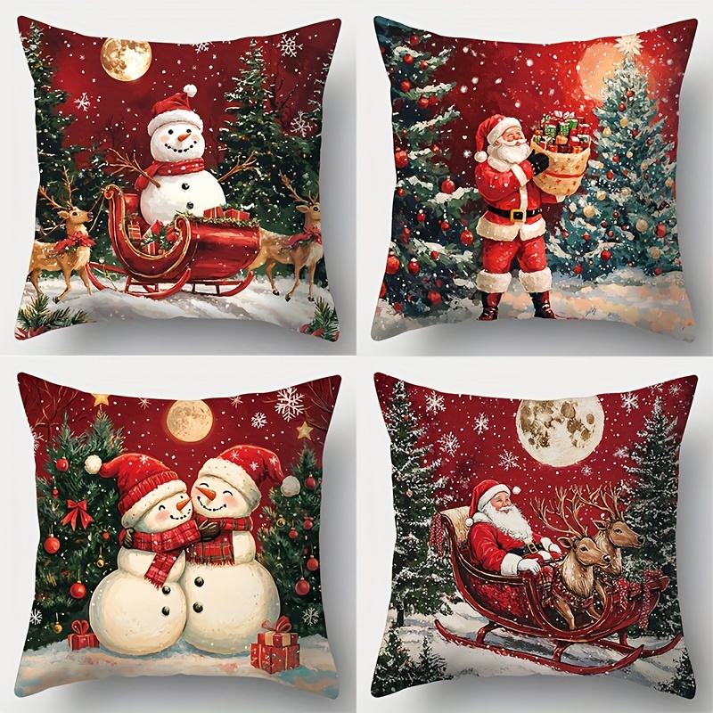 

Contemporary Style Christmas Throw Cushion Covers Set Of 4, Hand-washable, Zippered, Woven Polyester Decorative Case For Sofa And Living Room, Holiday Prints - 17.72x17.72 Inches (no Insert)