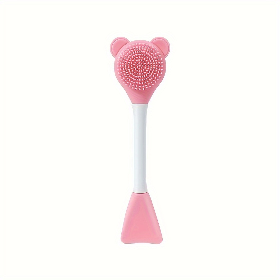 TEMU 1pc 2-in-1 Bear-shaped Double Head Mask Cleansing Brush Silicone Applicator Spoon Spatula Stirring Stick Women Skin Facial Cleansing Home Tool