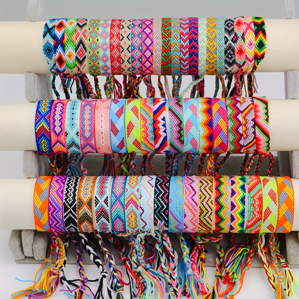 

12/24/36pcs Bohemian Adjustable Woven - Tassel Wristbands For , Handmade Braided Design With Geometric Patterns, Or Parties, , Casual Wristwear | Retro Bracelets |