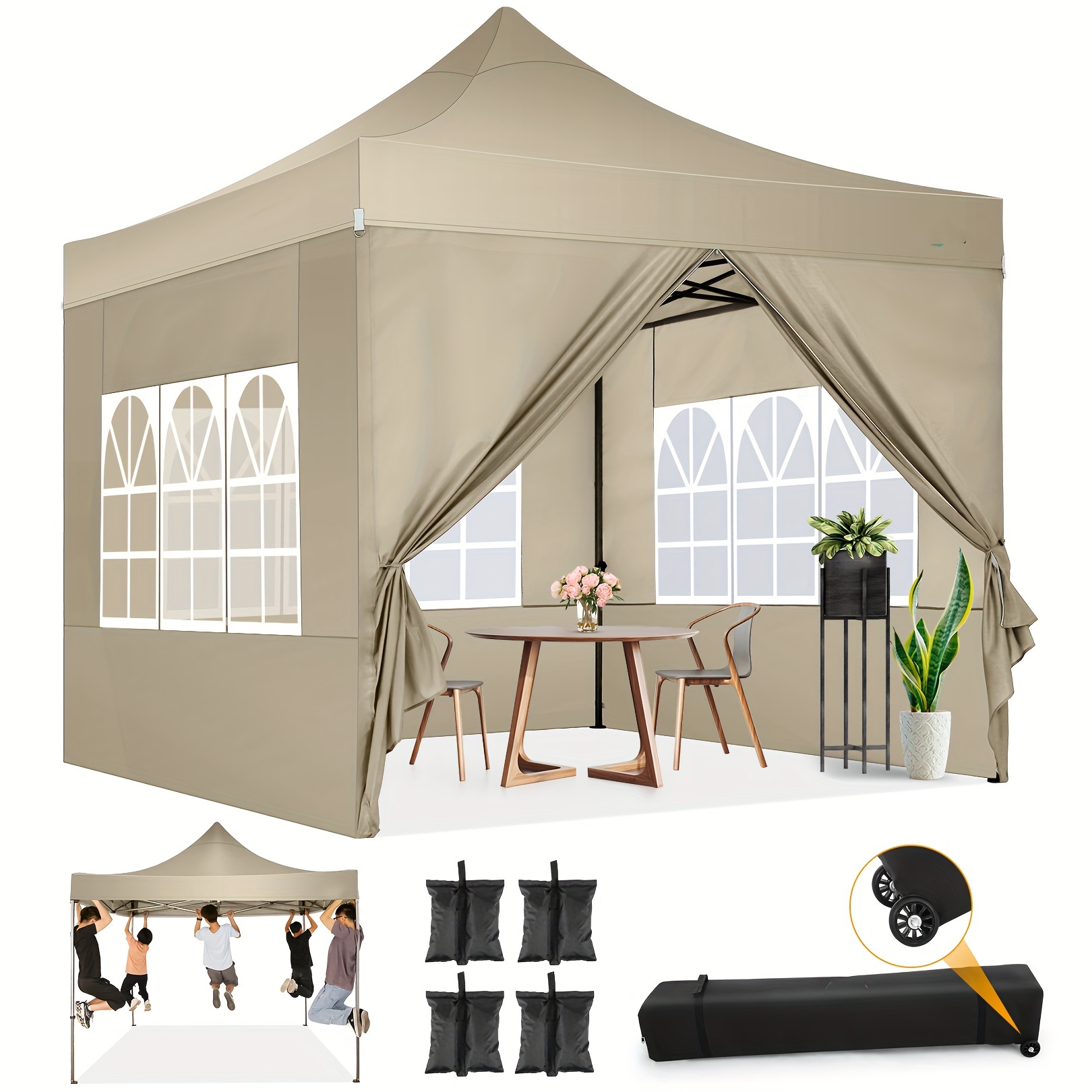 

Hoteel 10×10ft Awning With , Heavy Duty Party Tent, Pop-up Festival Tent, Party Wedding Tent, Waterproof, Windproof, Stable, Cold-proof Outdoor Foldable Portable Canopy Tent, With Wheeled Bags