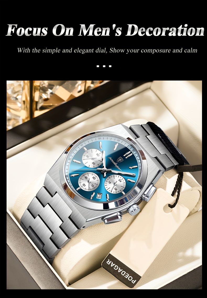 high end business luxury stainless steel quartz watch mens waterproof luminous calendar chronograph wristwatch details 13