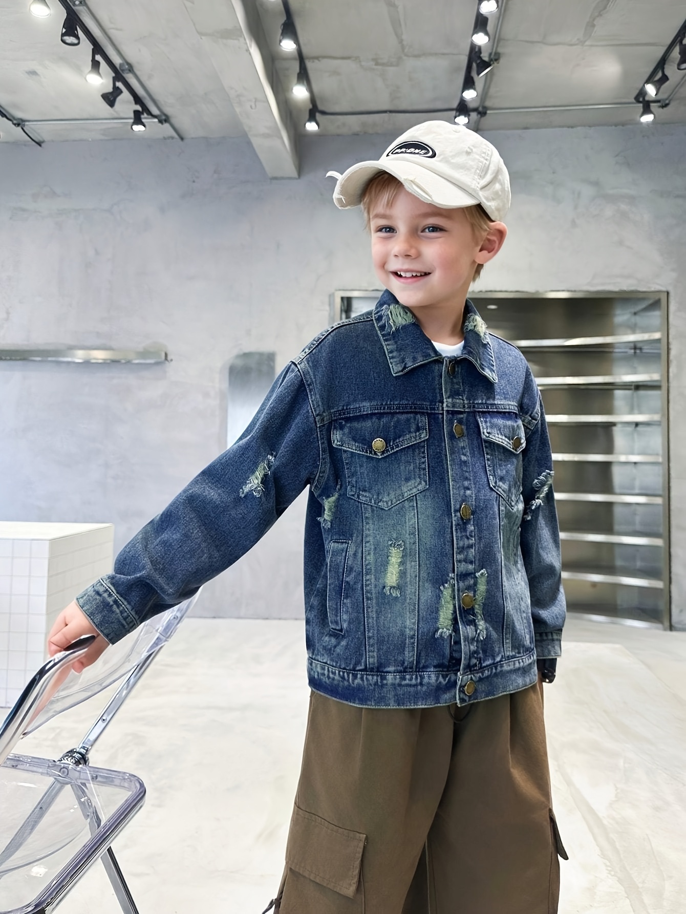 boys 2025 latest autumn loose fit ripped denim jacket casual