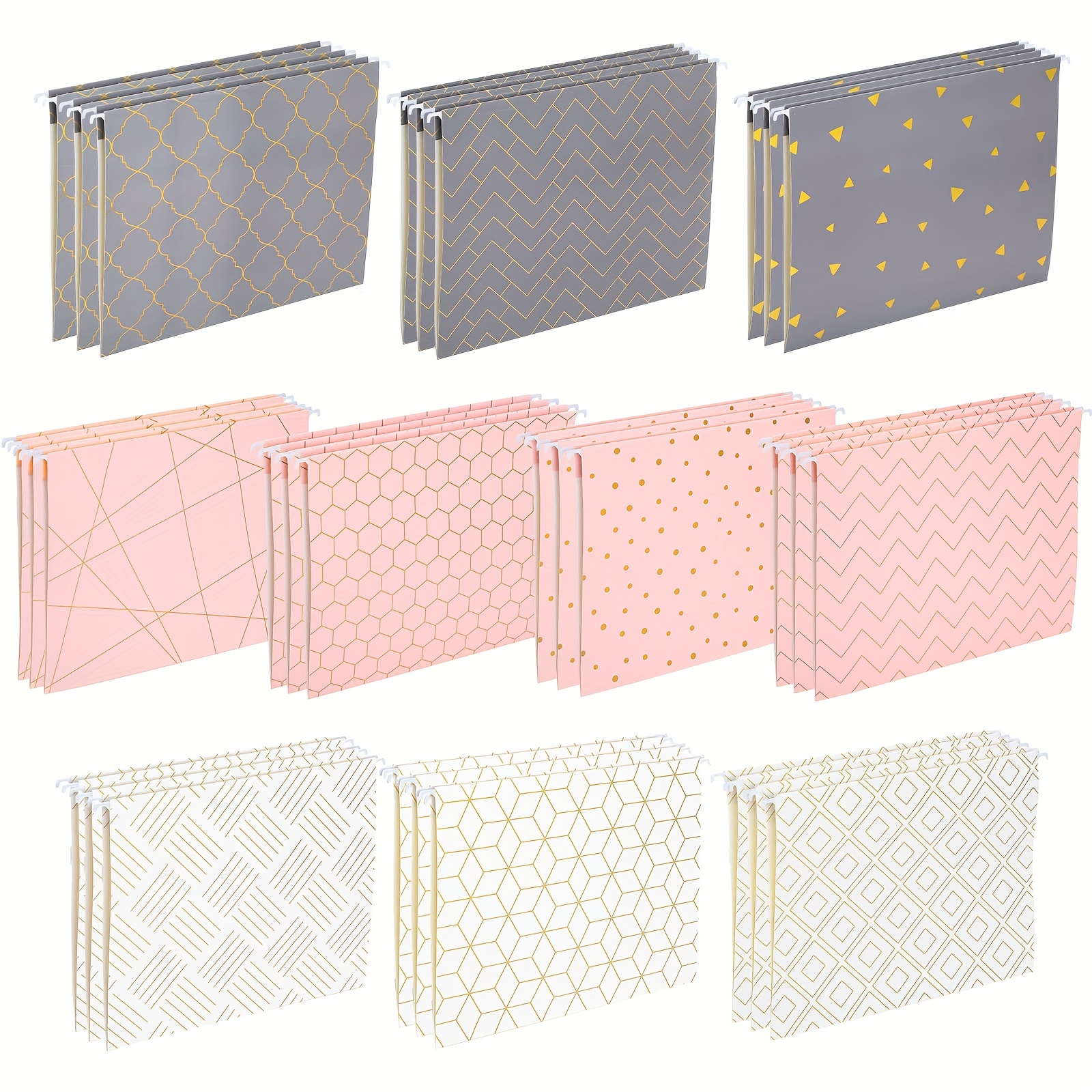 TEMU 30pcs Geometric Hanging File Folders With Foil Stamping , Letter Size Decorative Hanging Folders Including Adjustable Tabs And Inserts, Inserts