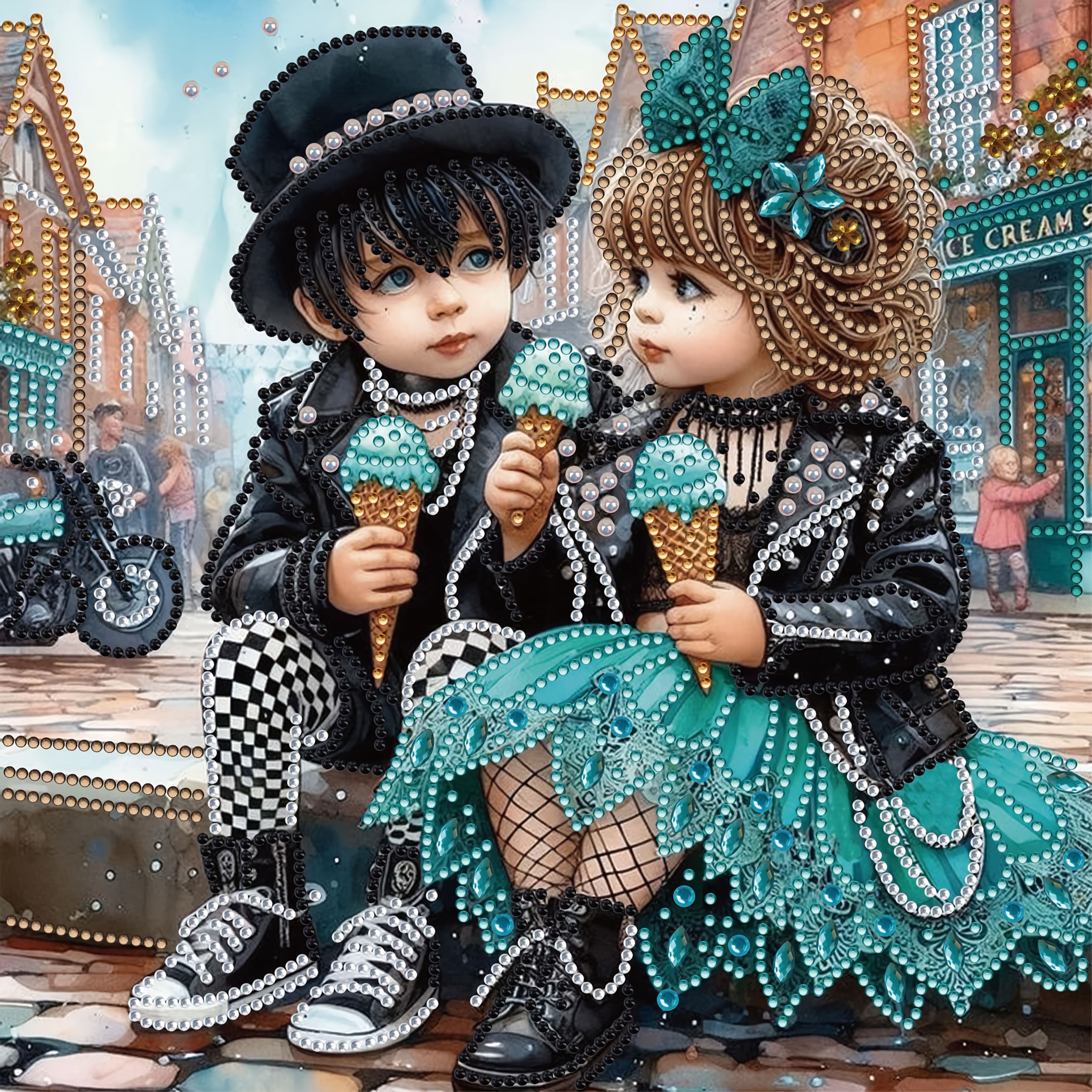 

With Ice Cream Diamond Painting Kit - Special Shaped Crystal Rhinestones, Diy Canvas Craft, Wall Decor, , Kid Diamond Painting Kits