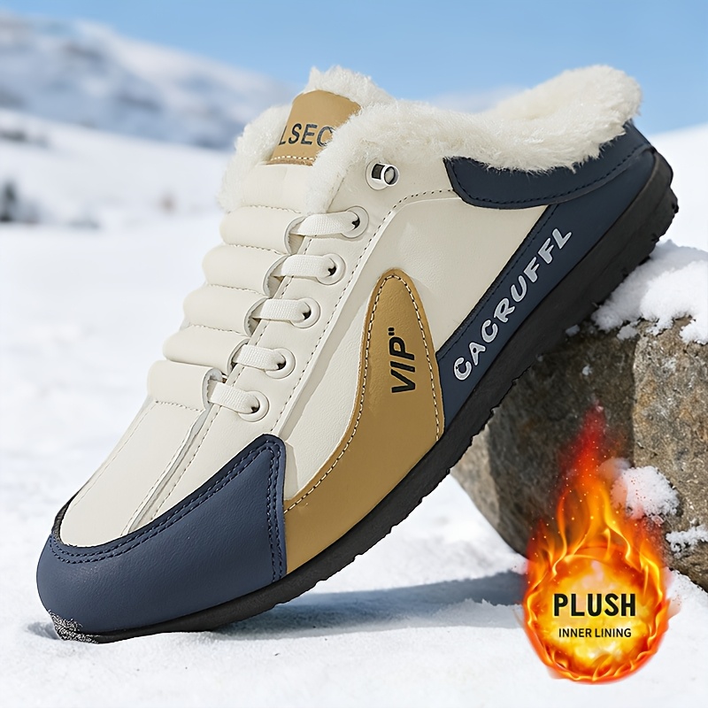 A pair of shoes with elastic band and velvet cover, warm and comfortable lining, suitable for outdoor street walking in winter, outdoor walking, indoor leisure and home use, Indoor Slippers, Round Toe Shoes, Slipon Design, Cozy Footwear, PVC Sole