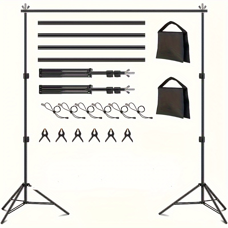 

Adjustable 8.6ft X 10ft Metal Photography Backdrop Stand Kit - Versatile, Height & Width Adjustable With 6 Clamps And Carrying Bags For Portraits, Videos, Parties & Decorations