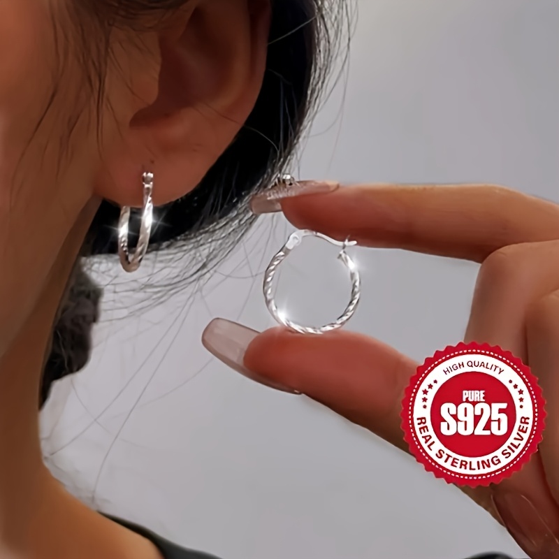 

1pair S925 Sterling Silver Minimalist Geometric Kink Round Hoop Earrings - Womenjewelry - , Hypoallergenic, Nickel-free, , And Accessory For Wear.