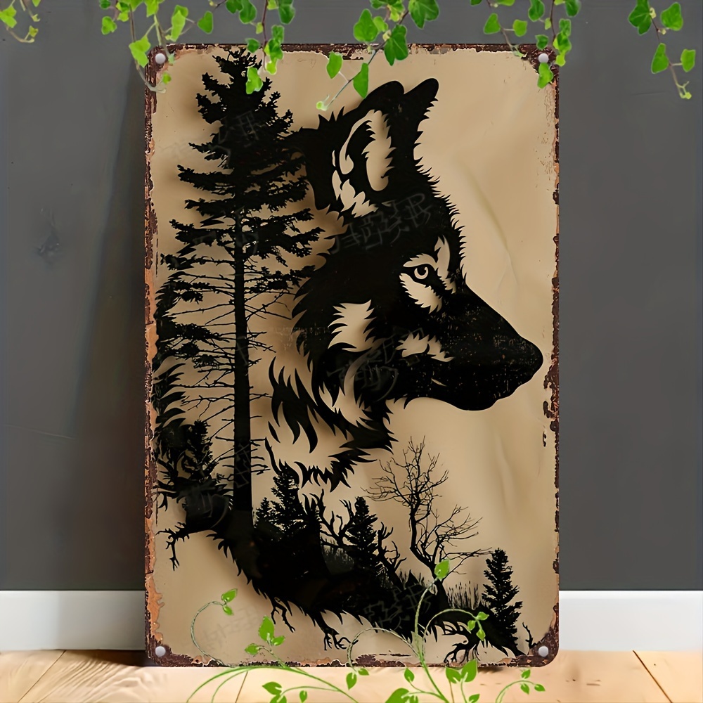 

Rustic Wolf Silhouette Metal Wall Art - 8"x12" Iron & Aluminum, Engraved Scene, Indoor/outdoor Decor With Pre-drilled Holes For Easy Hanging