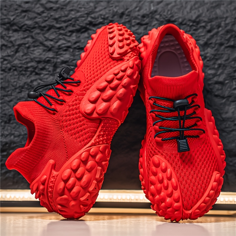 Sand-colored Knitted Mesh Outdoor Shoes with Particle Detailing, Low-Top Thick-Soled Dad Sneakers, Slip-On with Drawstring, Casual Breathable Athletic Running Shoes, Plus Size Men's Shoes