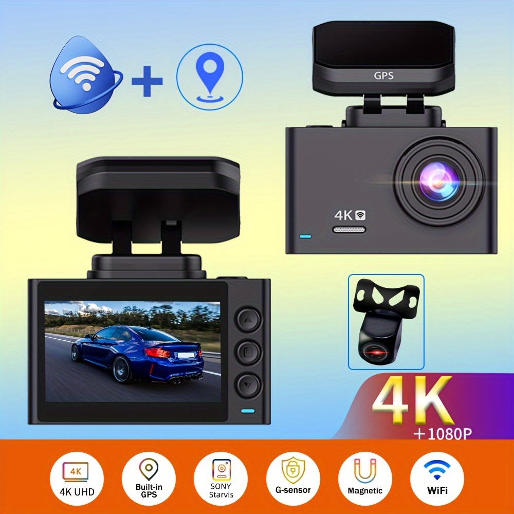 Heaboli 4K Dual Dash Cam delantera y trasera, Wi-Fi GPS, pantalla